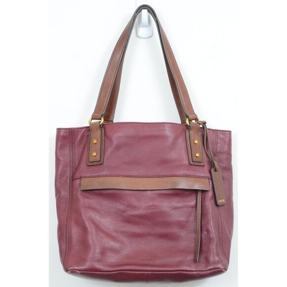 Fossil Molly Burgundy Pebbled Leather Shoulder Handbag Tote Bag Purse Minimalist - Picture 1 of 12